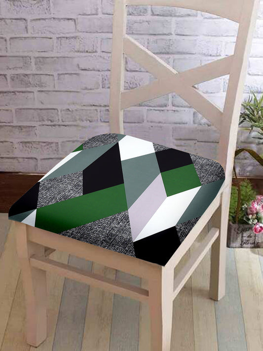 Stretchable Geometric Printed Non Slip Chair Pad Cover Pack of 1- Green