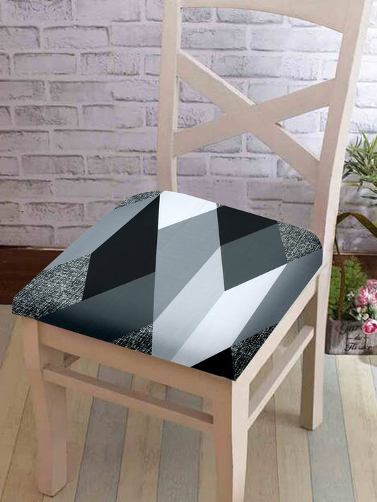 Stretchable Geometric Printed Non Slip Chair Pad Cover Pack of 1- Grey
