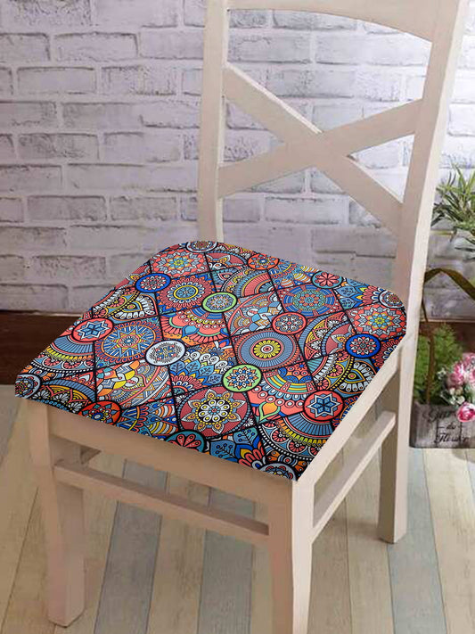 Stretchable Ethnic Printed Non Slip Chair Pad Cover Pack of 1- Multicolour