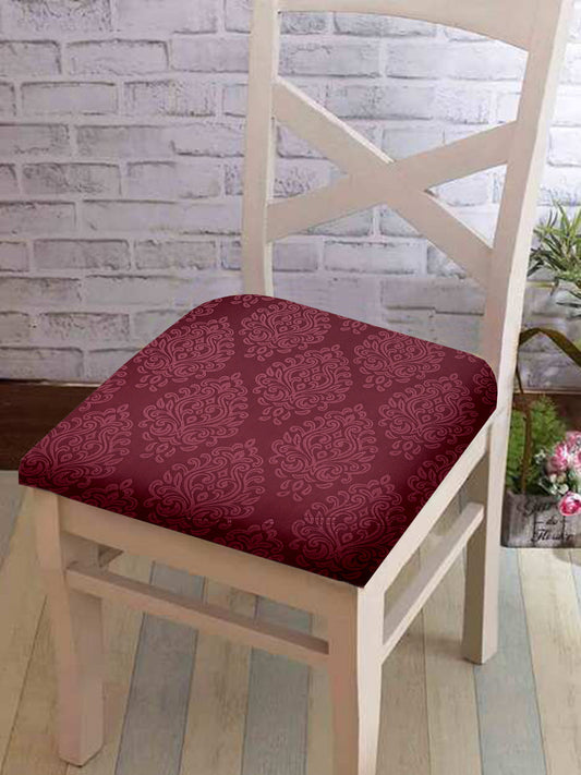 Stretchable Ethnic Printed Non Slip Chair Pad Cover Pack of 1- Maroon