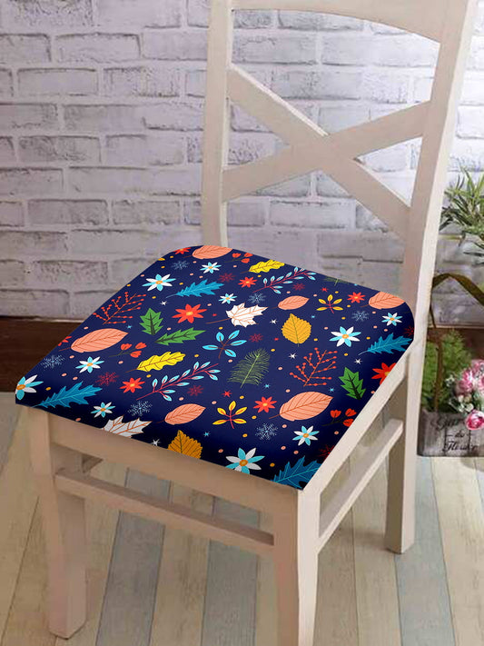 Stretchable Floral Printed Non Slip Chair Pad Cover Pack of 1- Navy Blue