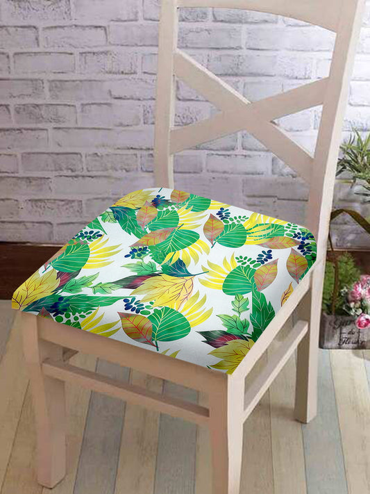 Stretchable Floral Printed Non Slip Chair Pad Cover Pack of 1- Green