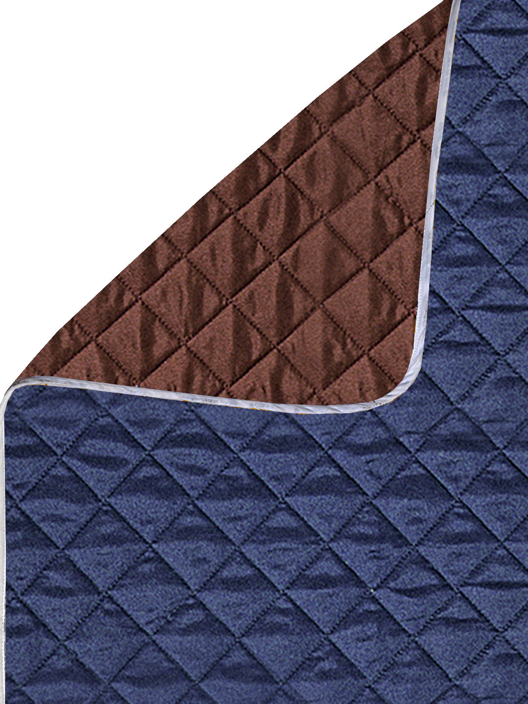 Reversible Quilted Polyester Solid Sofa Cover 1 Seater- Navy Blue & Brown