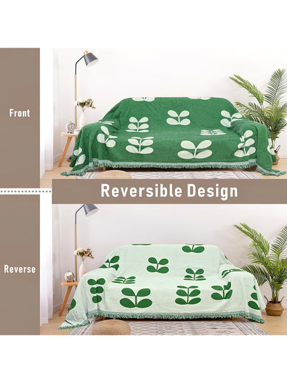 Reversible Sofa Blanket Cover with Tassels 3 Seater- Olive Green