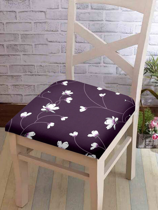 Stretchable Floral Printed Non Slip Chair Pad Cover Pack of 1- Purple