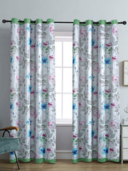 Reversible Floral Printed Blackout Long Door Curtains Set of 2- Green