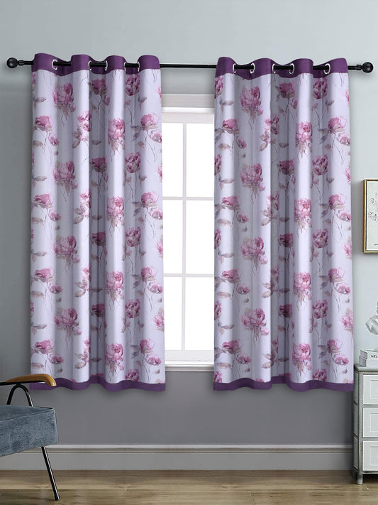 Reversible Floral Printed Blackout Window Curtains Set of 2- Purple