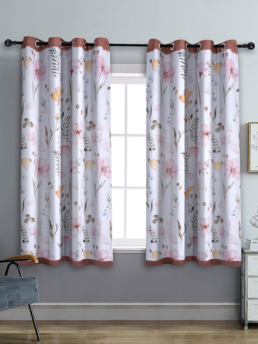 Reversible Floral Printed Blackout Window Curtains Set of 2- Pink