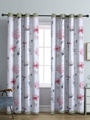 Reversible Floral Printed Blackout Door Curtains Set of 2- Grey