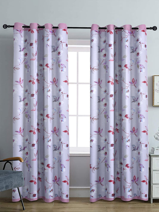 Reversible Floral Printed Blackout Long Door Curtains Set of 2- Lavender