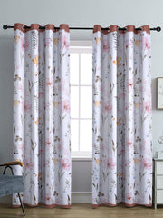 Reversible Floral Printed Blackout Door Curtains Set of 2- Pink