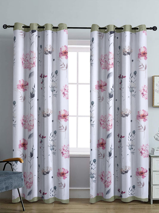 Reversible Floral Printed Blackout Long Door Curtains Set of 2- Grey