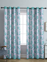 Reversible Floral Printed Blackout Door Curtains Set of 2- Turquoise