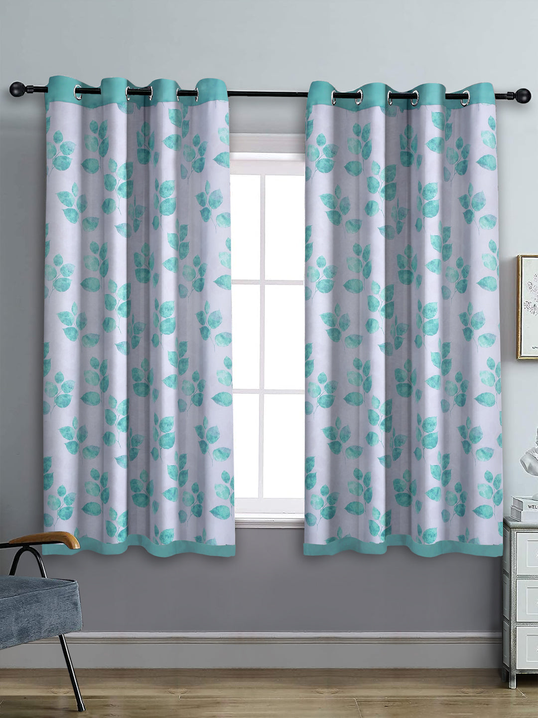 Reversible Floral Printed Blackout Curtains Set of 2- Turquoise