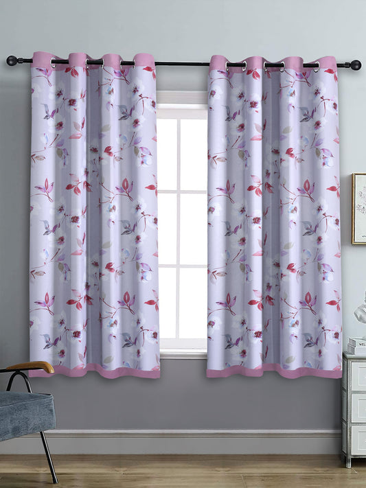 Reversible Floral Printed Blackout Window Curtains Set of 2- Lavender