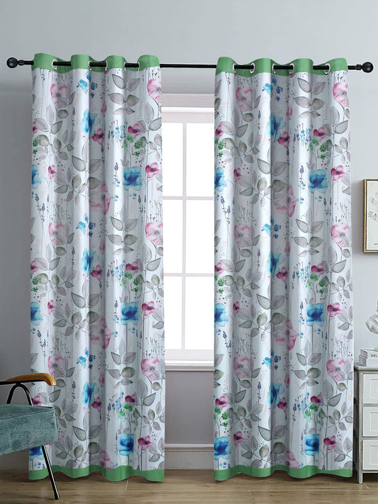 Reversible Floral Printed Blackout Door Curtains Set of 2- Green