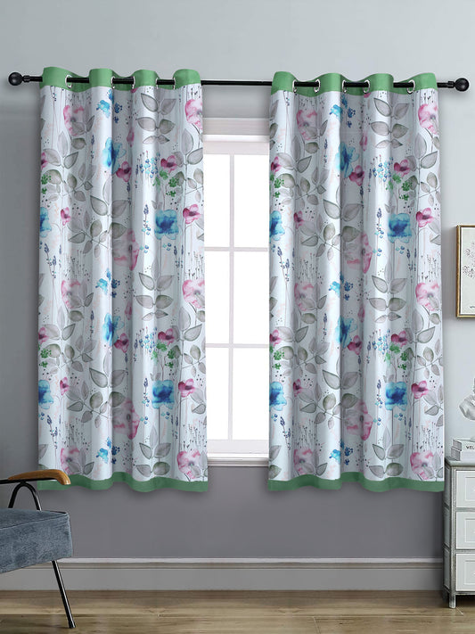 Reversible Floral Printed Blackout Window Curtains Set of 2- Green