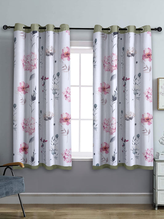 Reversible Floral Printed Blackout Window Curtains Set of 2- Grey