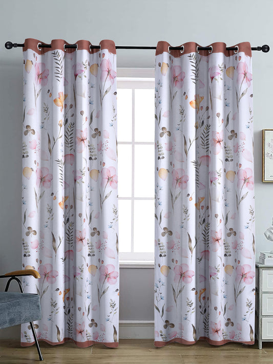 Reversible Floral Printed Blackout Long Door Curtains Set of 2- Pink