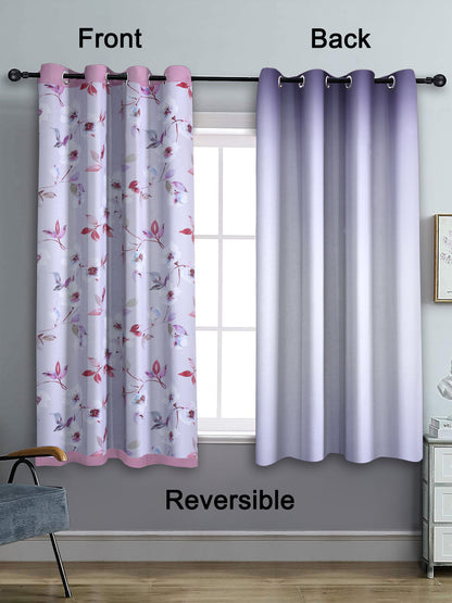 Reversible Floral Printed Blackout Curtains Set of 2- Lavender