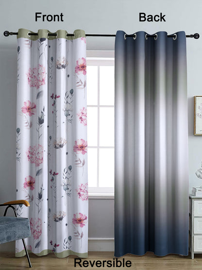 Reversible Floral Printed Blackout Door Curtains Set of 2- Grey