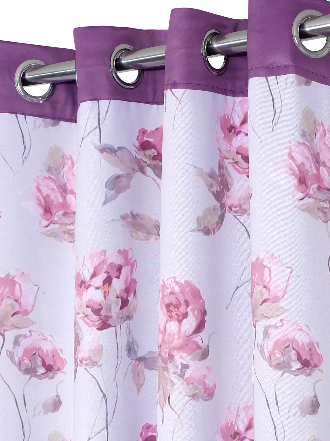 Reversible Floral Printed Blackout Curtains Set of 2- Purple