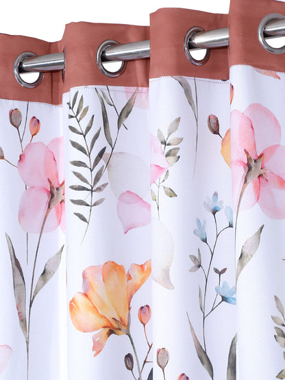 Reversible Floral Printed Blackout Window Curtains Set of 2- Pink
