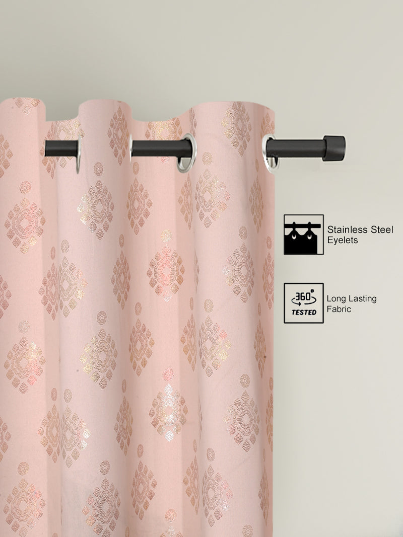 Pack of 2 Polyester Blackout Foil Long Door Curtains- Pink