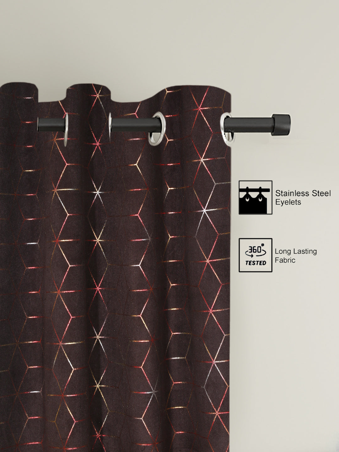 Pack of 2 Velvet Regular Geometric Foil Curtains