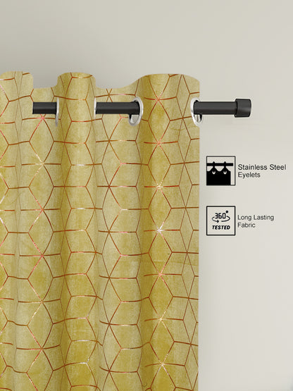 Pack of 2 Velvet Regular Geometric Foil Long Door Curtains- Olive