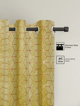 Pack of 2 Velvet Regular Geometric Foil Window Curtains- Olive