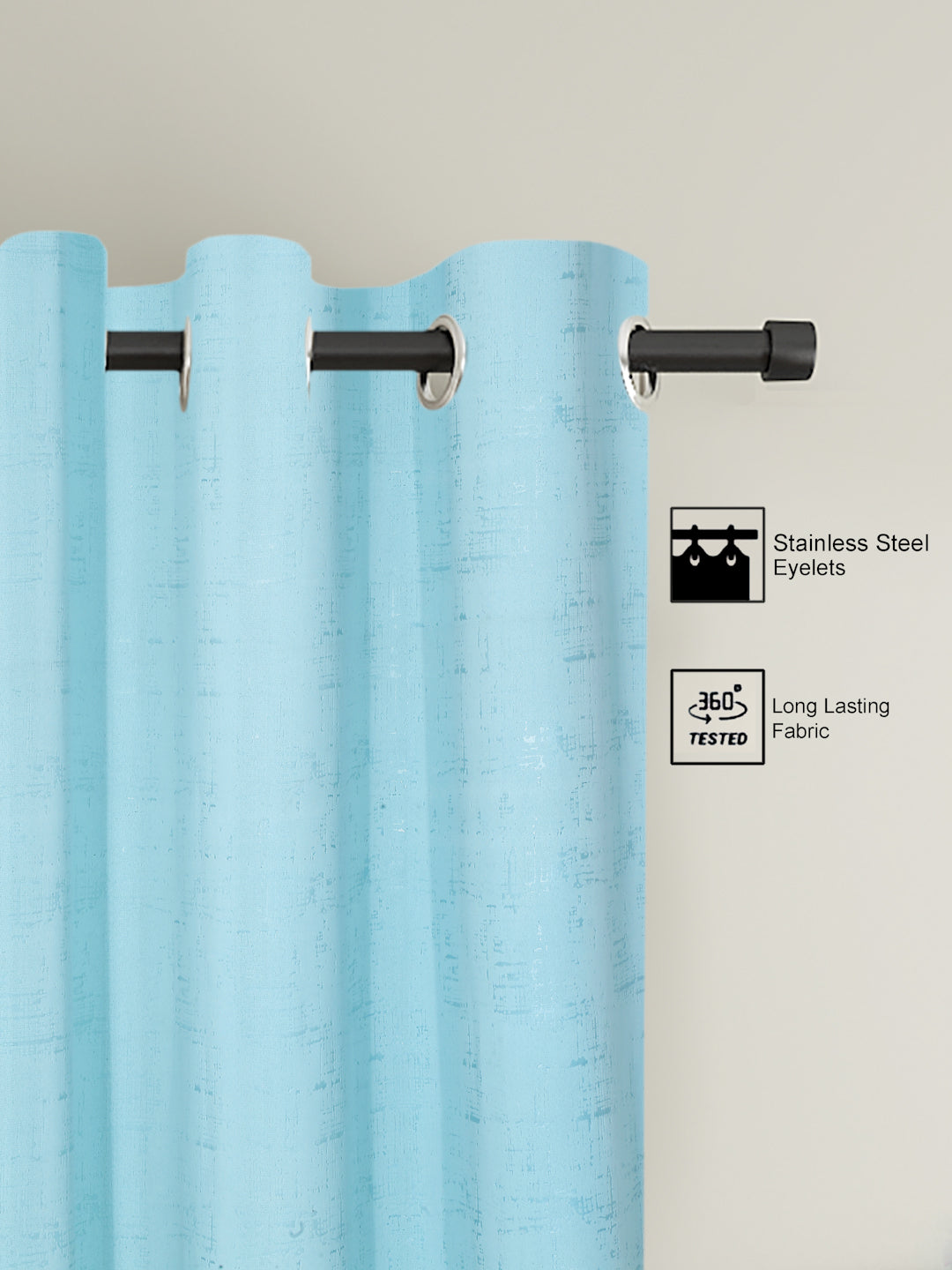 Pack of 2 Polyester Blackout Emboss Window Curtains- Sky Blue