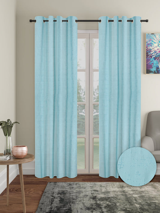 Pack of 2 Polyester Blackout Emboss Door Curtains- Sky Blue