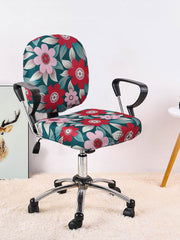 Stretchable Elastic Floral Printed Office Chair Cover Pack of 1- Dark Green