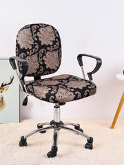 Stretchable Elastic Ethnic Printed Office Chair Cover Pack of 1- Cream