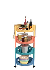 Cortina 4-Layer triangle Multipurpose Utility Rack, Fruit & Vegetable Basket Trolley with Wheels | Kitchen, Pantry, Bathroom Organizer & Toy Storage Rack for Home (Multicolour)