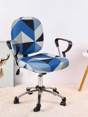 Stretchable Elastic Geometric Printed Office Chair Cover Pack of 1- Blue