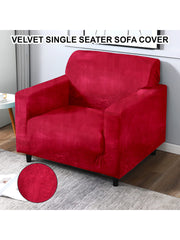 Elastic Stretchable Velvet Sofa Cover 1 Seater-Red