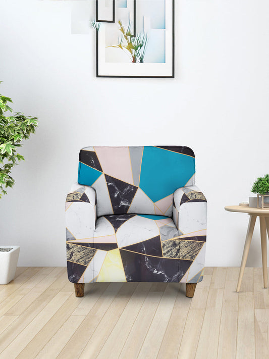 Elastic Stretchable Universal Printed Sofa Cover 1 Seater- Teal