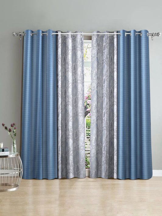 Semi-Transparent Long Door Curtains Set of 4- Blue