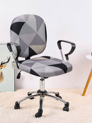 Stretchable Elastic Geometric Printed Office Chair Cover Pack of 1- Grey