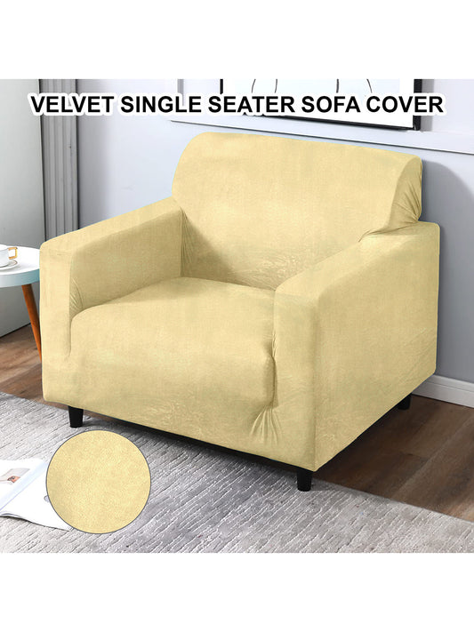 Elastic Stretchable Velvet Sofa Cover 1 Seater- Cream