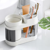Cortina All-in-One Bathroom Organizer , Toothbrush Holder, Toothpaste Shelf & Rinse Cup Set, Brush Stand | Off-White - Grey , Single Cup