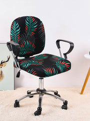 Stretchable Elastic Floral Printed Office Chair Cover Pack of 1- Black