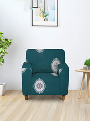 Elastic StretchableUniversal Printed Sofa Cover 1 Seater-Teal