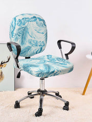 Stretchable Elastic Floral Printed Office Chair Cover Pack of 1- Blue