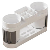Cortina All-in-One Bathroom Organizer , Toothbrush Holder, Toothpaste Shelf & Rinse Cup Set, Brush Stand | Off-White - Grey , Dual Cup
