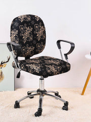 Stretchable Elastic Ethnic Printed Office Chair Cover Pack of 1- Black