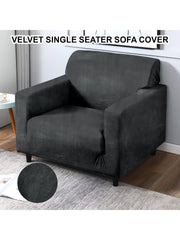 Elastic Stretchable Velvet Sofa Cover 1 Seater-Black