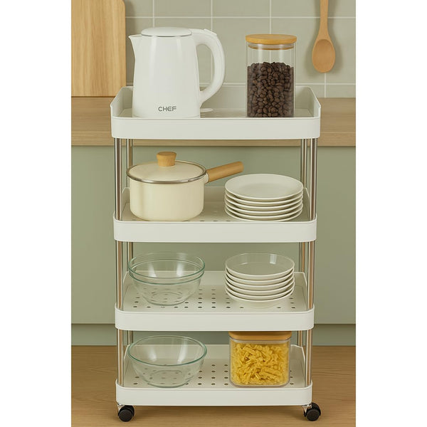 Cortina Heavy Duty Plastic Storage 4 TierShelves for Home Kitchen Garage Bathroom | Multipurpose Tiered Rack Organizer with Wheels | Strong Load-Bearing Modular Storage Unit | 40x12.5x86